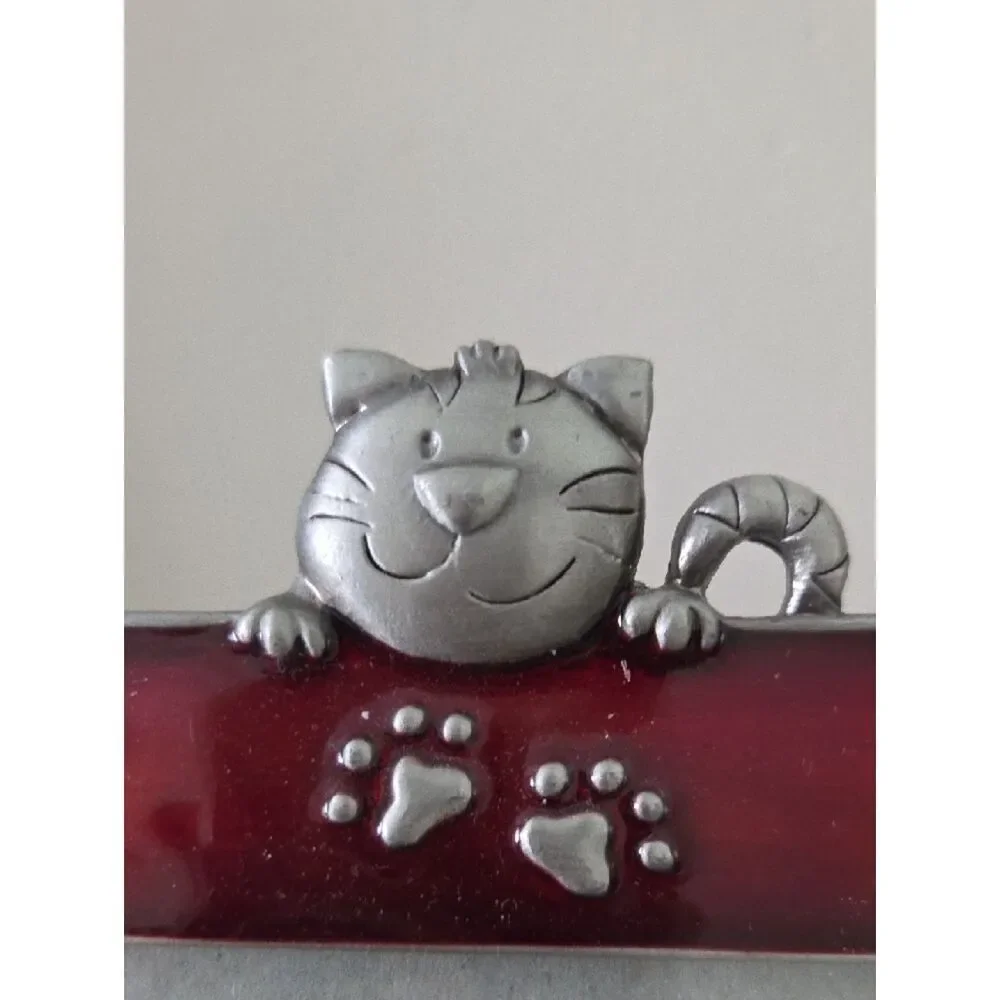 Red Cat Photo Frame with Pewter Accents